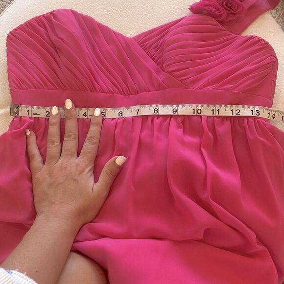 Alfred Angelo Fuchsia Chiffon Cocktail Bridesmaid Dress Floral OneShoulder/strap - Picture 12 of 12